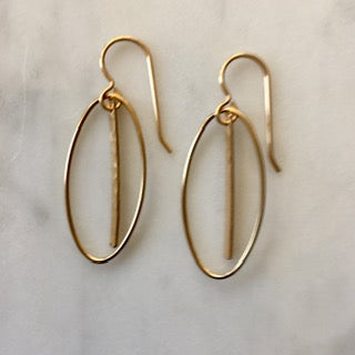 Oval and Hammered Bar Earrings
